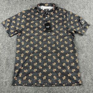 Waggle Polo Shirt Mens Large Gray Tiger Dog Print GOAT Golf Performance‎ Stretch